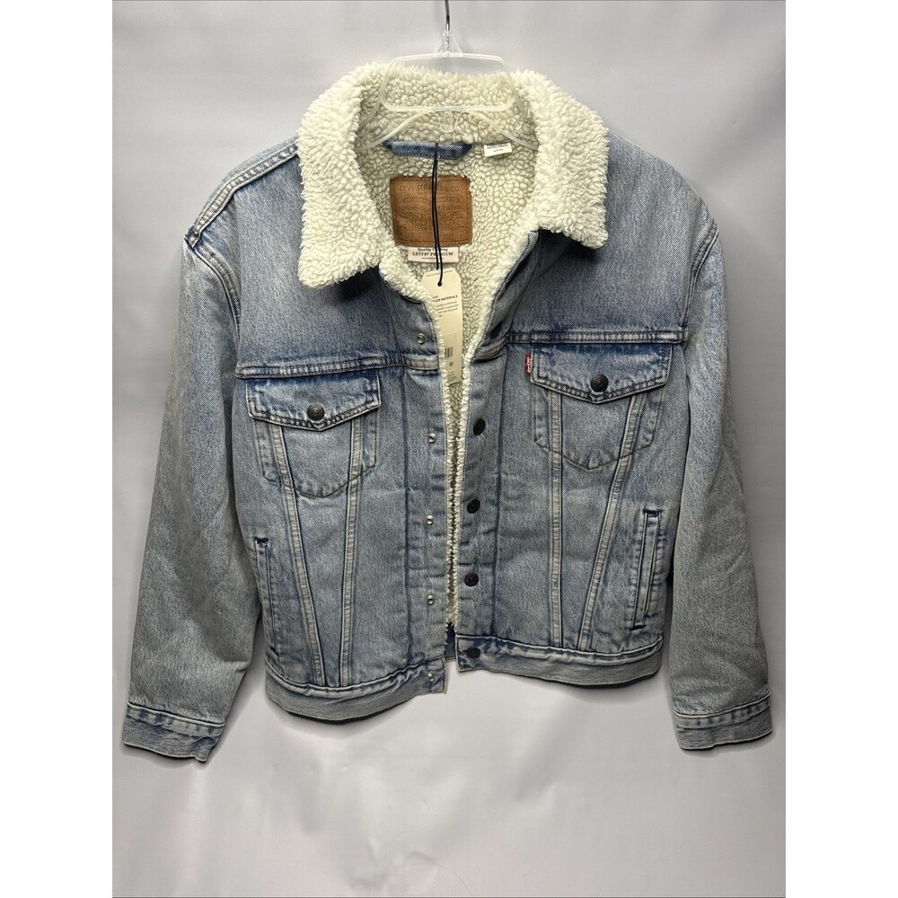 Men Levi Strauss & Co Premium Denim Jacket Cotton Trucker Sherpa Lined Sz Small